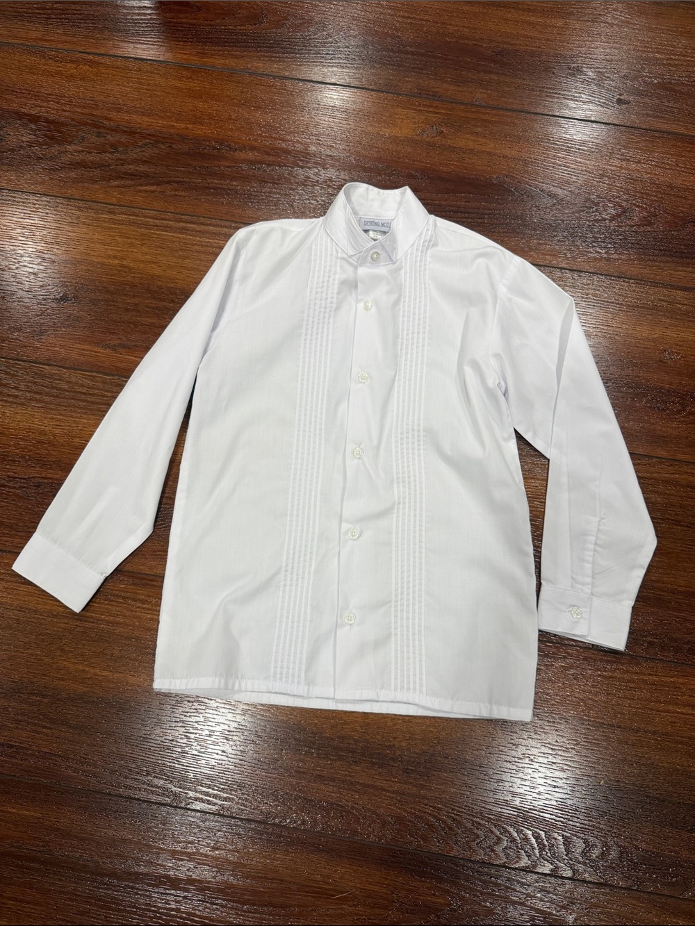 Boys White Pleated Front Button-Down Shirt - Classic Dress Style